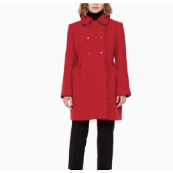 Kate Spade Wool Coat Ruffle Trim Bow Back Peacoat Black Women's Size 6 - Picture 7 of 12